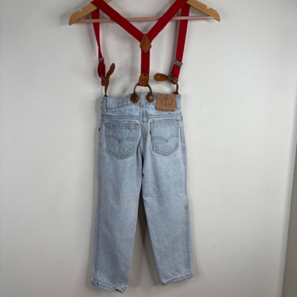 Vintage 80s Little Levis Suspender Jeans 5 Orange Tab Light Wash Retro Wedding - Picture 2 of 12